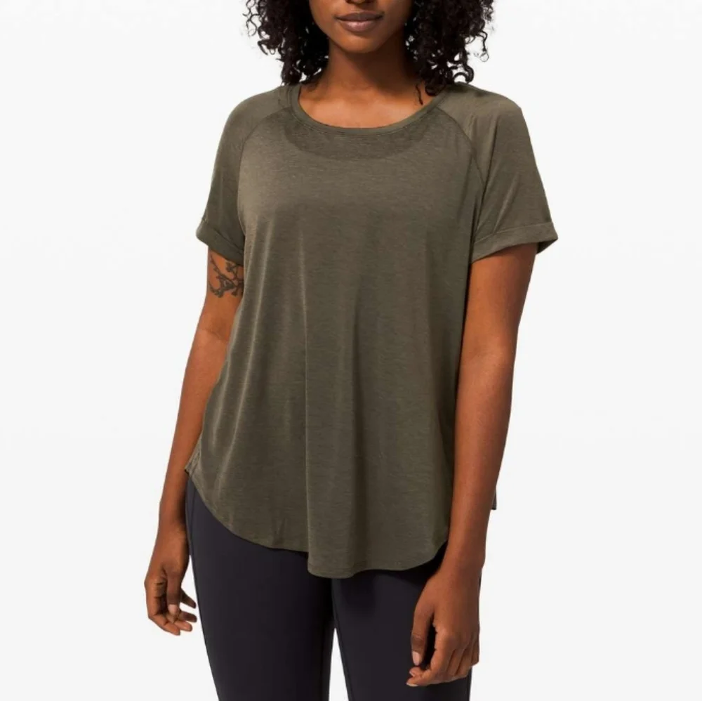 Lululemon Open Up Tie Back Tee In Dark Olive